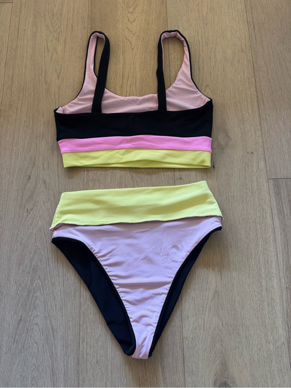 Beach Riot Mackenzie Black Ribbed Pink Lemonade Bikini Set - Picture 4 of 5
